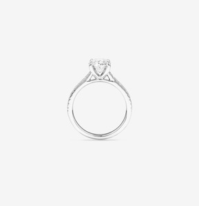 Bague de fiançailles solitaire en or blanc 18 carats avec diamant taille ovale et pavé, bijoux de luxe pour mariée - Product Image 3