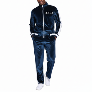 Conjunto Deportivo de Dos Piezas para Hombre, de Algodón y Felpa, Transpirable, Color Azul Marino, con Paneles Laterales, Diseño Personalizado de Alta Calidad para Invierno - Product Image 1