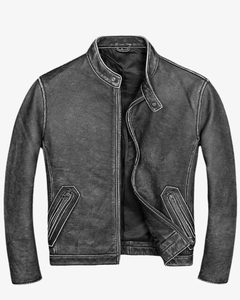 Custom Mens Distressed Black Cowhide Leather Cafe Racer <b>Jacket</b> Slim Fit Biker Moto Outerwear Vintage Disting Supplier Wholesale - Product Image 5
