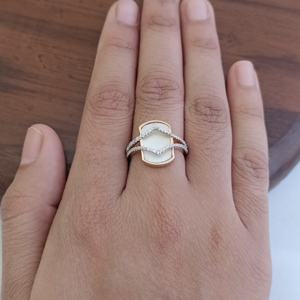 18K Solid Rose Gold Natural Stone Diamond Halo <b>Ring</b> Geometric Hexagon Design Elegant <b>Statement</b> Cocktail <b>Ring</b> for Women - Product Image 2
