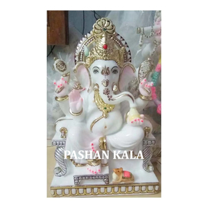Statue de Ganesha en marbre blanc peinte, pour la dévotion, décorative, très belle, de haute qualité, pour la maison. - Product Image 1