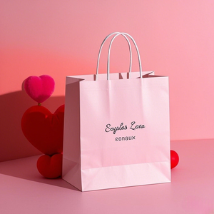 Paper Tote <b>Bags</b> Custom Logo Pink Kraft Paper Shopping <b>Bags</b> Recyclable Clothing Packaging - Product Image 1