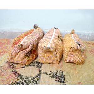 100% Pure Cotton Kantha Fabric Tassel Pattern Zipper Closure Eco-Friendly Durable Large Vintage Lightweight Makeup Bag Pouch Set - Product Image 2