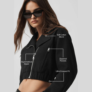 Women's Cropped Cosmopolitan Jacket Asymmetrical Zip Jacket Cotton Blend Cropped Casual Jacket Private <b>Label</b> OEM manufacturer - Product Image 5