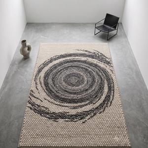 Tapis d'intérieur tendance en laine, couleur unie beige charbon, antidérapant, à poils moyens, tissé à la main, texturé, à boucles épaisses - Product Image 1