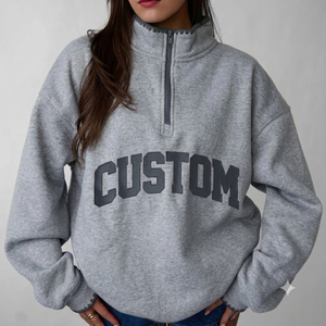 Sudadera Premium de Felpa Francesa para Mujer, Cuello Alto, Corte Holgado, Manga Larga, Estilo Urbano Contemporáneo - Product Image 1