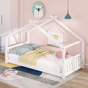 Letto a capanna in legno bianco per bambini, misura Twin - Product Image 1