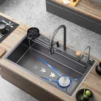 Robinet de cuisine intelligent en acier inoxydable pour évier, eau chaude et froide, avec douchette extractible