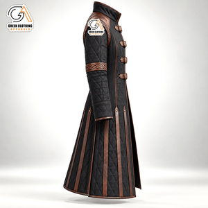 Premium <b>Men's</b> Quilted Medieval Gambeson <b>Coat</b> Renaissance Trim Belted <b>Long</b> Jacket with Front Logo Windproof & <b>Waterproof</b> - Product Image 3