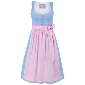 Vestido Dirndl Vintage para Mujer, Corte A, Midi, Sin Tirantes, Mezcla de Algodón, con Cinturón de Lazo Rosa y Estampado de Puntos, para Celebraciones de Primavera - Product Image 1
