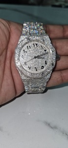 Full Iced Out Moissanite Diamond White Tone Automatic <b>Watch</b> Luxury Hip Hop Stainless Steel Round <b>Arabic</b> Dial Mens WristWatch - Product Image 3