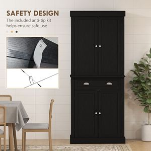 "Modern Freestanding <b>Kitchen</b> <b>Pantry</b> Cabinet 72" Black Aluminum & Solid Wood Glass Door MDF Wood Style" - Product Image 6