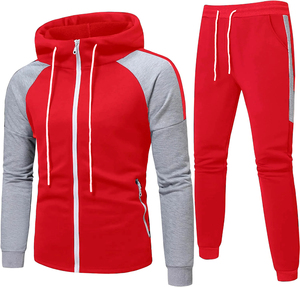 Men's Gray Full Zip Hooded <b>Tracksuit</b> Set Color Blocking Long Sleeve Casual Sportswear with Side Pockets Autumn Wear - Product Image 4