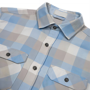 Chemise en flanelle à carreaux bleue et blanche, décontractée et tendance, personnalisable, 100% coton, pour hommes - Product Image 4