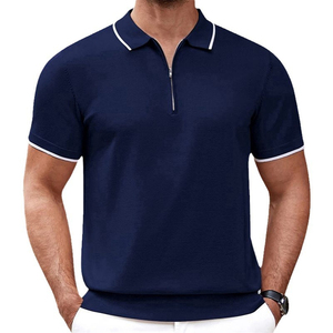 Summer New Solid Woven Anti-Wrinkle Zipper Knit Casual Business Men's for Shirt Regular Fit Nofyan Ind OEM/ODM Mens Polo Shirts - Product Image 1