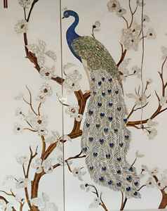 Azulejos y paneles de pared florales con incrustaciones de mármol modernos y artesanales para interiores de lujo. - Product Image 1