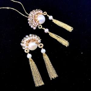 Offre spéciale Fête Nationale : Ensemble collier et boucles d'oreilles style opéra chinois rétro avec perles de culture d'eau douce pour femme - Product Image 5