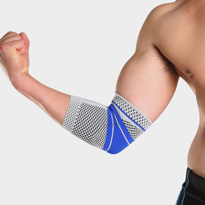 Adjustable Elbow Sleeve Support Brace with Hook Loop Closure <b>for</b> <b>Weight</b> Lifting Strength Training <b>Men</b> Breathable Gray Blue - Product Image 1