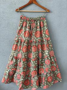 Embrace effortless elegance handcrafted floral tiered long <b>skirt</b> Indian aesthetics and everyday comfort - Product Image 5
