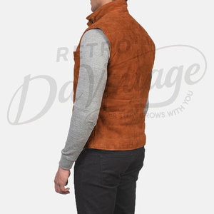 Chaleco Premium para Hombre de Cuero de Ante Color Bronceado, Acolchado, con Botones, Cuello Alto, Sin Mangas, Corte Ajustado, para Invierno - Product Image 2