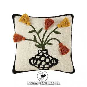 Floral Handmade Indian Cotton Luxury Woven Tufted <b>Sofa</b> Cushion <b>Cover</b> Household Pillow Cases Eco-Friendly Custom OEM Wholesale - Product Image 1