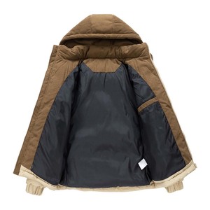 Unisex Winter Hooded Puffer <b>Jacket</b> <b>Corduroy</b> Stand Collar Zipper Closure Thick Polyester Wadding Casual Solid Color Regular Fit - Product Image 3