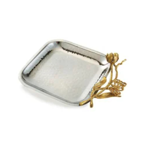 Bandeja de Servir de Aluminio Fundido Chapada en Oro con Elegantes Asas con Diseño de Hojas, Plato Ovalado Decorativo de Metal para Decoración del Hogar y Bodas - Product Image 4
