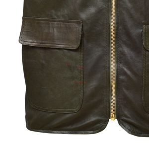 Chaleco de Cuero Genuino para Hombre, Cuello Alto, Cierre Completo, Casual, para Pesca, Senderismo, Ajuste Regular, Multibolsillos, Chaleco Utilitario para Exteriores - Product Image 3