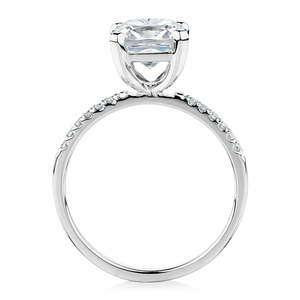Anillo de Compromiso de Oro de 14K con Diamante Cultivado en Laboratorio, Corte Cojín, Piedras Laterales, Engaste Clásico de Garras, Bañado en Rodio, Anillo de Lujo para Propuesta Nupcial - Product Image 3