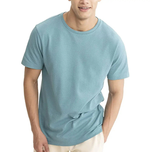 T-shirt décontracté pour homme, bleu vintage, anti-rides, respirant, manches courtes, col rond, coupe ample, 100% coton jersey tricoté 230g - Product Image 3