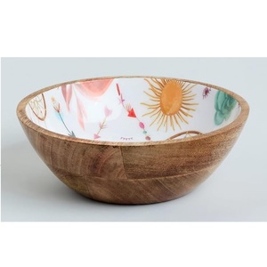 Tazón para Servir Ensaladas con Acabado Esmaltado, Diseño Moderno Impreso en Esmalte, Tazón de Madera para Servir Frutas y Ensaladas, Vajilla - Product Image 1