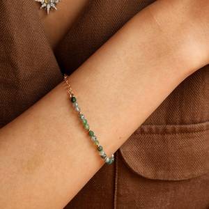 Bracelet en agate mousse, délicat, avec pierres précieuses, perles fines, argent sterling 925, plaqué or 14 carats, cadeau pour elle - Product Image 4