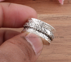Anillo Giratorio de Plata de Ley 925 con Hoja Turquesa para Mujer, Joyería Clásica Inspirada en la Naturaleza para Boda, Alivio de la Ansiedad y Meditación - Product Image 4