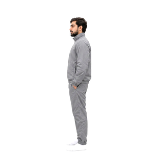 Ensemble de survêtement gris pour homme, fermeture éclair intégrale, polyester respirant, tenue décontractée d'automne, coupe classique, poches latérales, couleur unie - Product Image 2