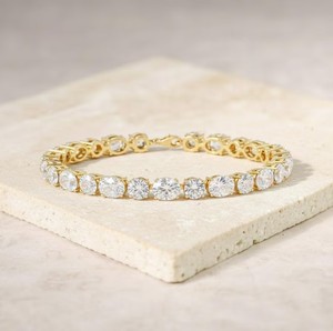 Moissanite Oval & Cuts <b>Charm</b> Bracelet 925 Sterling Silver Gold Plated Luxury Certified Sparkling Bridal Jewelry Gift for Women - Product Image 1