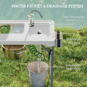 Portable Folding Fish Cleaning Table with Sinks Drainage Hose Sprayer Shelf Drawer <b>Storage</b>-<b>Camping</b> Furniture - Product Image 3