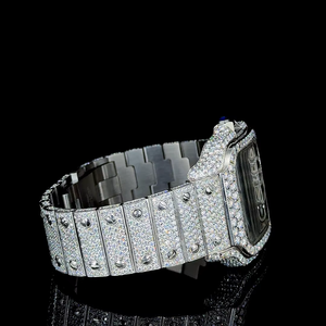 Montre-bracelet squelette de luxe entièrement sertie de cristaux, cadran carré, lunette en cristal, bracelet argenté, design transparent, unisexe, élégante - Product Image 2