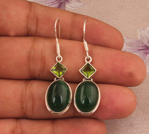 Natural Malachite Peridot <b>Earrings</b> 925 Sterling Silver Handmade Multi-Gemstone Jewelry Wholesale <b>Green</b> Stone Dangle <b>Earrings</b> - Product Image 3