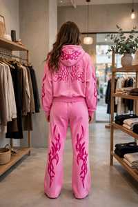 Conjunto Deportivo con Capucha y Cremallera para Mujer, Estilo Y2K, Estampado Tribal de Llamas Tie Dye, Traje Casual de Longitud Completa - Product Image 3