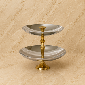 Soporte de Servicio de Tres Niveles de Madera y Metal de Primera Calidad con Bandejas Decorativas Texturizadas, Exhibición que Ahorra Espacio para Postres y Frutas - Product Image 4