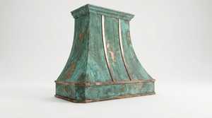 Hotte de cuisine îlot vert patiné brossé, style cheminée, la plus vendue, en cuivre, pour la ventilation de la cuisine - Product Image 1