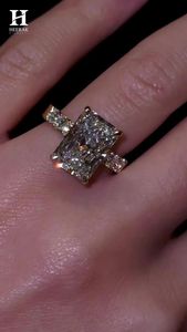 Custom Radiant Cut Moissanite Ring Hidden Halo Design Gold Pave Diamond Band Bridal Engagement Ring - Product Image 1