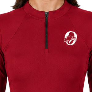 Chemise de base pour l'équitation pour femme, rouge cramoisi, à manches longues, pour l'entraînement équestre, avec fermeture éclair quart de tour, extensible, respirante, haut de performance - Product Image 3