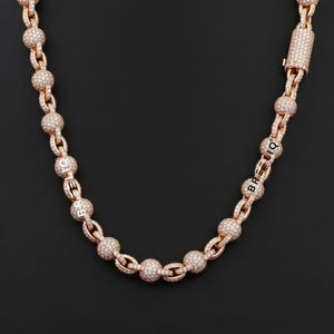 Trendy 925 Sterling Silver Moissanite Diamond 8 MM Link Chain Necklace with VVS Clarity Platinum and Gold Accent for Women <b>Men</b> - Product Image 5