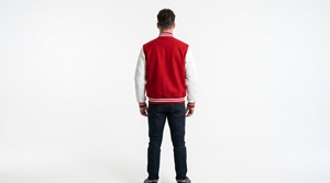 Chaqueta Varsity Roja para Hombre con Mangas Blancas, Cierre de Botones Frontales, Estilo Preppy, Ropa de Abrigo para Otoño - Product Image 4