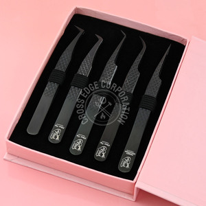 Private <b>Label</b> Moon Curve Isolation Tweezer Japanese Stainless Steel Fiber Tip 45 90 Degree Extension Tweezers Curved Hook Tip - Product Image 1