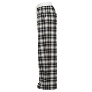 <b>Womens</b> <b>Black</b> Plaid Wide Leg Lounge <b>Pants</b> White Elastic Waistband Drawstring Side Pockets Casual Sleepwear Bottoms Daily In - Product Image 3