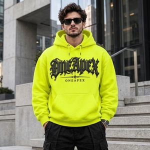 Sudadera con Capucha Extra Grande de Color Amarillo Neón para Hombre, Sudadera Informal con Estampado Gráfico ONEAPEX al por Mayor - Product Image 5