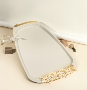 Plateau de service en métal vert de luxe, style arabe, avec poignée dorée, pour servir les aliments - Product Image 6