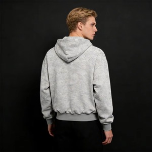 Custom Oversize French Terry Jacket Sun Fade Boxy Crop Drop Shoulder <b>Light</b> Wash Double Zipper Embroidery Clean Fit Zip <b>up</b> Hoodie - Product Image 3